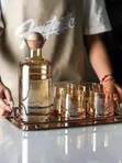 Glass Water Pitcher Set with Wood Lid & Cups - 4
