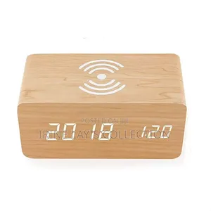 Wooden Digital Alarm Clock with Wireless Charger