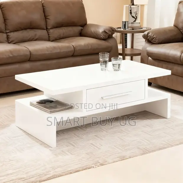 Modern White Glossy Coffee Table with Storage - 1