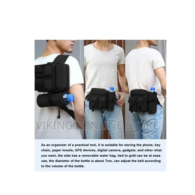 Black Tactical Waist Bag with Removable Water Bottle Holder - 1