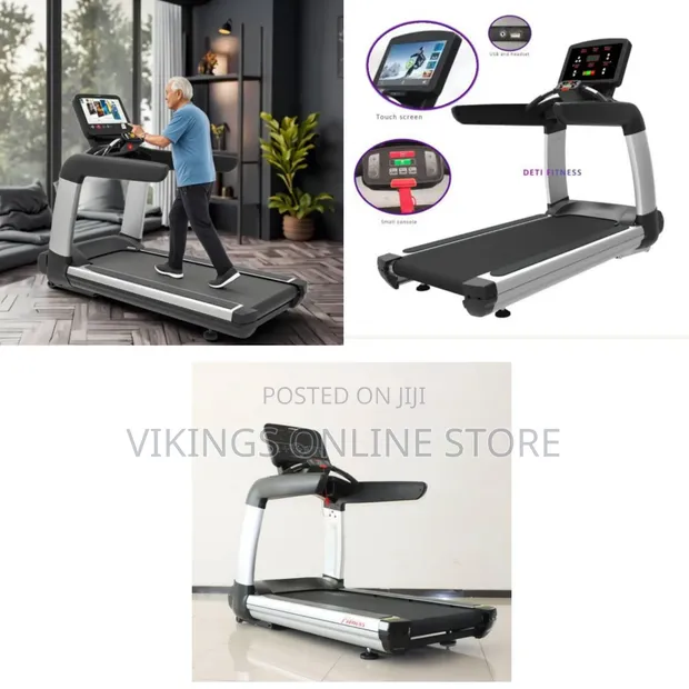 Commercial Electric Treadmill with Silver Side Arms - 1