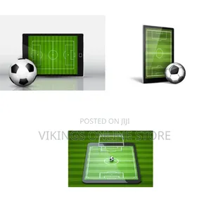 Digital Football Field Graphic on Tablet Screen