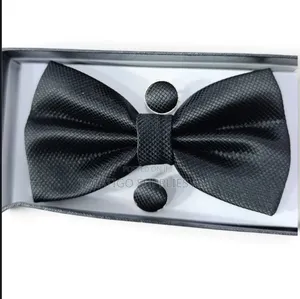 Black Bowtie with Cufflinks and Pocket Hankie