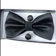 Black Bowtie with Cufflinks and Pocket Hankie - 1