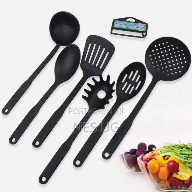 6-Piece Non-Stick Heat-Resistant Serving Spoons Set - Black - 1