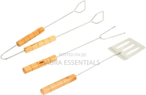 3-Piece Stainless Steel Barbecue Tool Set with Wooden Handles