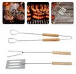 3-Piece Stainless Steel Barbecue Tool Set with Wooden Handles - 3