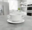 6pcs Ceramic Double-Handled Soup Cup with Saucer - 2