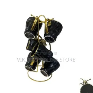 6-Piece Luxurious Ceramic Coffee/Tea Cup Set with Golden Stand