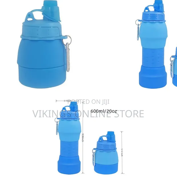 Blue Collapsible Silicone Water Bottle - 600ml - 1