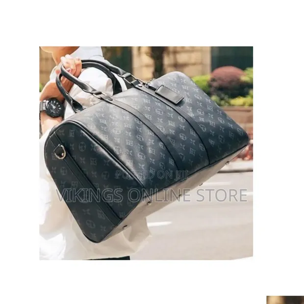 Large Dark Gray & Black Monogram Duffel Bag - 1