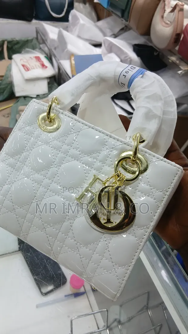 White Patent Quilted Top-Handle Handbag - 1