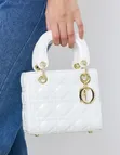 White Patent Quilted Top-Handle Handbag - 2