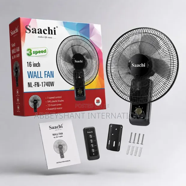 Saachi Wall Mounted Fan - 16 Inch Black - 1