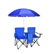 2-Seater Folding Camping Chair with Blue Umbrella - 1