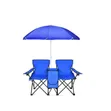 2-Seater Folding Camping Chair with Blue Umbrella - 2