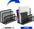 Vertical Metal Mesh Desk Organizer with 3 Compartments - 2