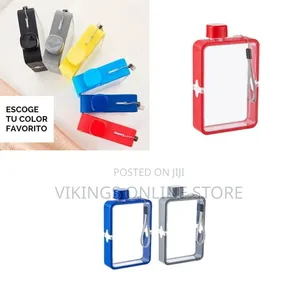 Flat Portable Water Bottle with Red Lid and Strap