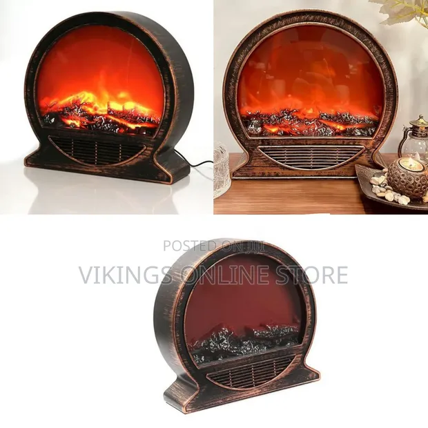 Tabletop LED Fireplace Lantern - Antique Copper Style - 1
