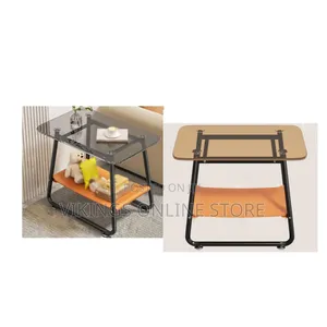 Modern Glass-Top End Table with Black Metal Frame