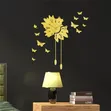 Gold Decorative Wall Clock with Butterfly Pendulum - 1