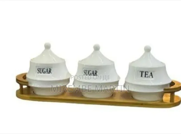 Elegant Ceramic Canister Set with Wooden Stand - 1