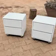 White Wood-Mode Side Bed Table with Drawers - 2