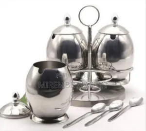 3-Piece Stainless Steel Condiment Set with Stand & Spoons