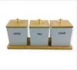 Elegant Coffee, Tea, and Sugar Canister Set with Bamboo Lids and Tray - 1