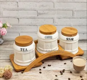 Elegant Ceramic Canister Set with Bamboo Stand