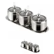 3-Piece Stainless Steel Spice Jar Set with Serving Tray - 1