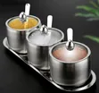 3-Piece Stainless Steel Spice Jar Set with Serving Tray - 2