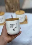 Ceramic Sugar, Coffee, Tea Canister Set with Wooden Tray - 1