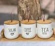 Ceramic Sugar, Coffee, Tea Canister Set with Wooden Tray - 2