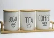 Ceramic Tea, Coffee, and Sugar Canister Set with Wooden Tray - 2