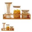 Cylindrical Glass Canister Set with Wooden Lids & Display Rack - 2