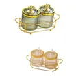 Elegant Fluted Glass Storage Jars Set with Golden Caddy - 2