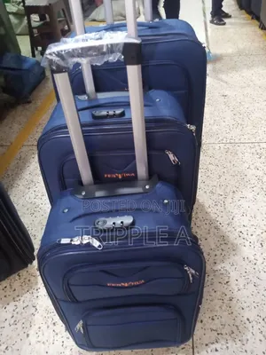 3 PCS Navy Blue Soft-Sided Fabric Trolley Suitcase Set