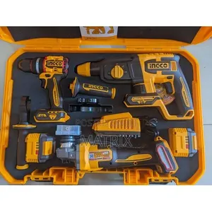 Ingco 20V 3-Piece Cordless Tool Kit: Grinder, Drill, Hammer
