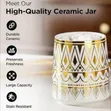 Elegant Ceramic Canister Set with Gold Geometric Pattern and Bamboo Lids - 2
