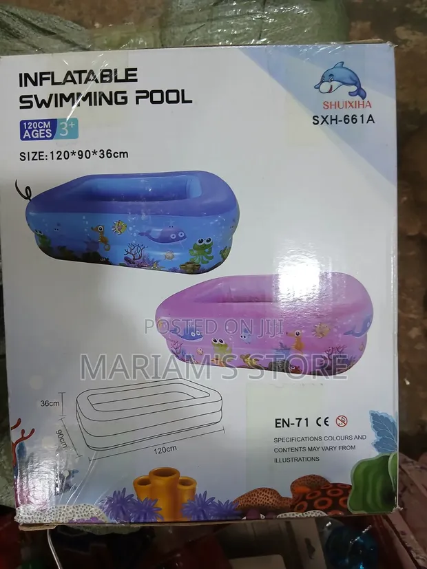Rectangular Inflatable Kids' Swimming Pool (120x90x36cm) - 1