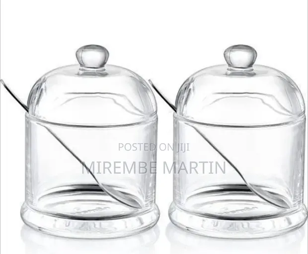 Elegant Glass Condiment Jar 2-Piece Set with Wooden Tray - 1