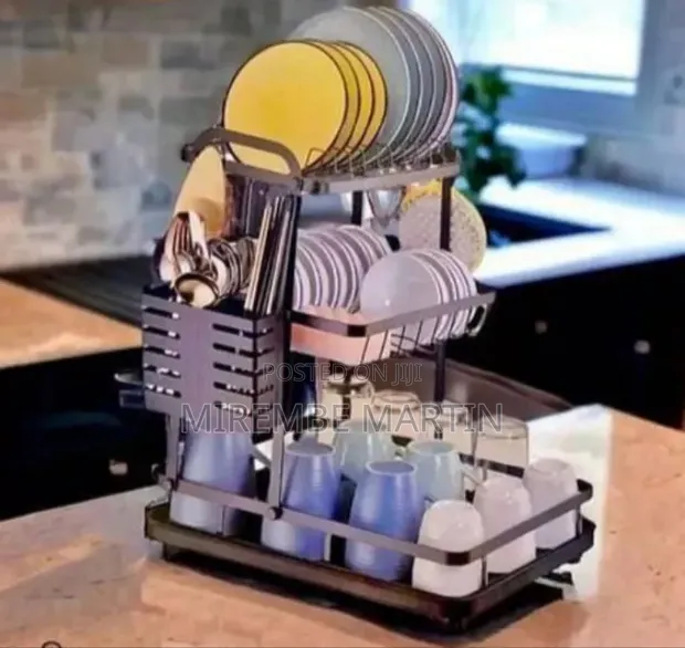 Deluxe 2-Tier Gold Finish Dish Drying Rack & Kitchen Organizer - 1