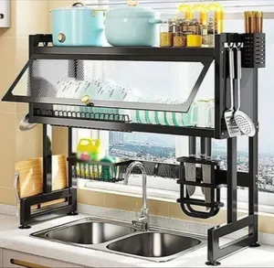 Sink Top Dish Rack with Lid - Black