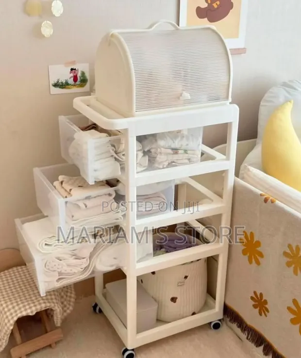 Multi-Layer Mobile Baby Organizing Cart with Pull-Out Drawers - 1