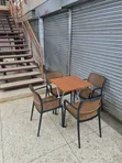 Beige X-Shaped Foldable Dining Table and Chairs - 3