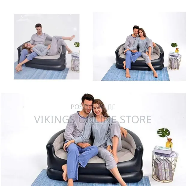 Black and Grey Folding Portable Inflatable Double Sofa - 1