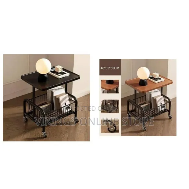 Mobile Two-Tier Rolling End Table with Wooden Top - 1