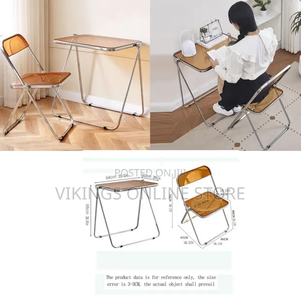 Folding Acrylic Desk and Chair Set - Tea Color - 1