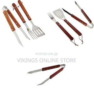 Stainless Steel Barbecue Tool Set with Wooden Handles (3 or 4-Piece)